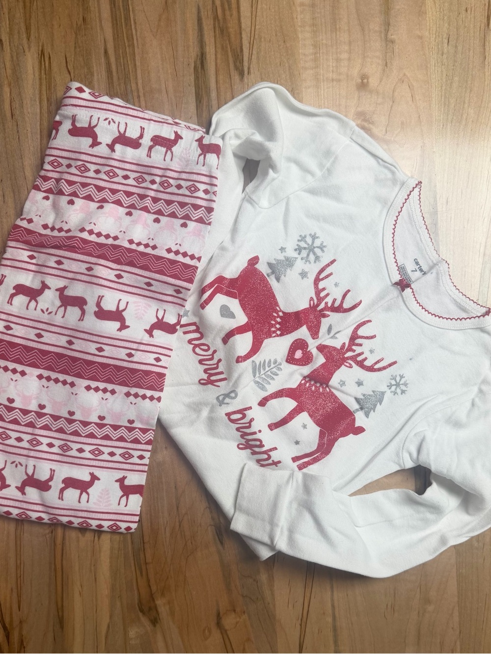 Carter's White and Red Reindeer Holiday Pajama Set